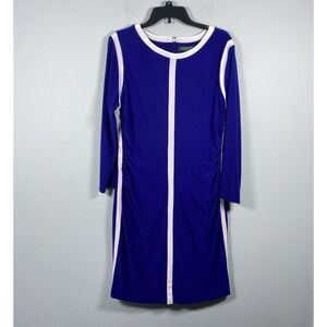Lauren Ralph Lauren Dress Womens Sz 16 Blue White Colorblock Ruched Office Retro